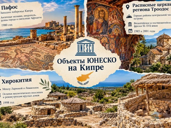 Объекты ЮНЕСКО на Кипре: Пафос, расписные церкви Троодоса и Хирокития